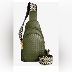 Style & Co. Woven Sling Bag in a green color